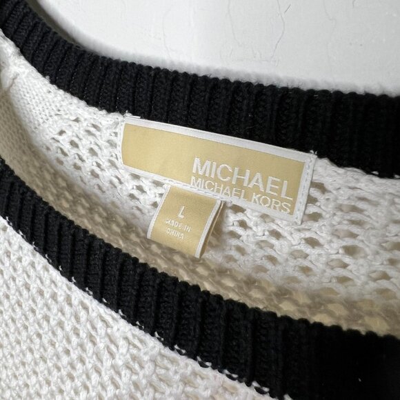 Michael Kors White Crochet Open Weave Sweater - Size L - Black Trim - Picture 2 of 4